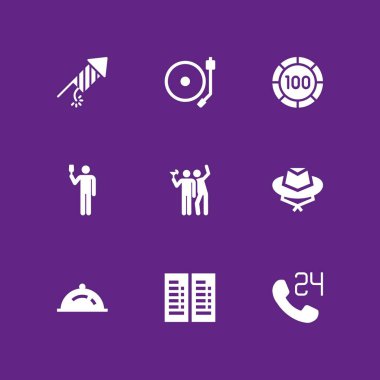 parti simge seti. saat, havai fişek ve grafik tasarım ve web için akşam yemeği vektör simge