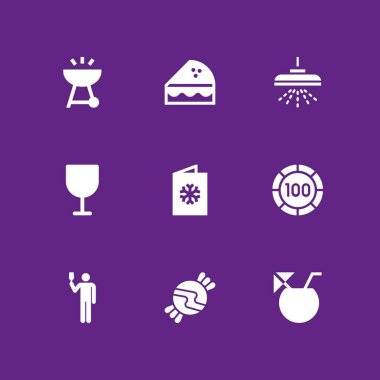 parti simge seti. şarap, pasta ve grafik tasarım ve web için kokteyl vektör simge