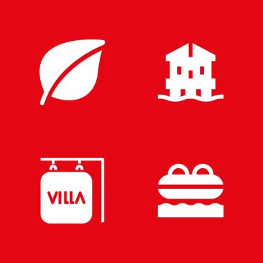Plaj simge seti. grafik tasarım ve web için simge vektör Villa, yazlık ve yaprak