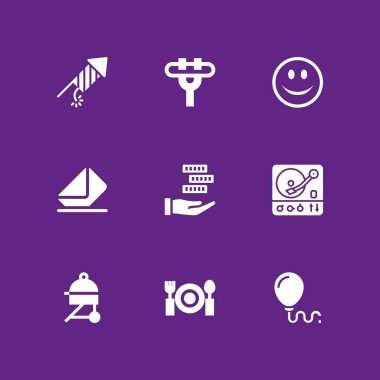 9 parti simgesi ile grafik tasarım ve web için pikap, balon ve sosis vektör çizim seti