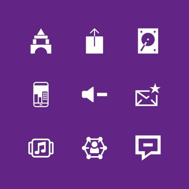 9 bilgisayar kutsal kişilerin resmi e-posta, upload ve akıllı telefon vektör çizim grafik tasarım ve web için ayarla