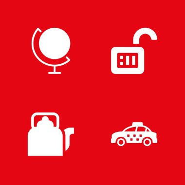 teknoloji Icon set. grafik tasarım ve web dünya küre, taksi ve su ısıtıcısı vektör simgesi