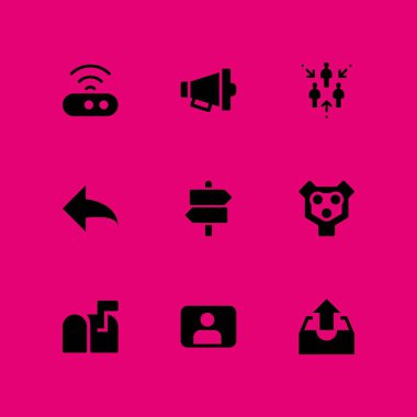 iletişim Icon set. Kullanıcı, giden kutusu ve grafik tasarım ve web için vektör simge megafon