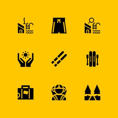 Güneş Icon set. Yüzme Havuzu, Avustralya ve grafik tasarım ve web için mayo vektör simge