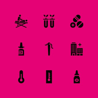 Tıbbi simge seti. iğne, nazal sprey ve grafik tasarım ve web için bilim vektör simge