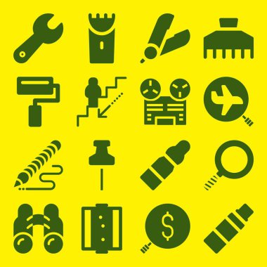 Aracı simge seti. Mekanik merdiven ile İngiliz anahtarı ve arama için grafik tasarım ve web simgeler vektör