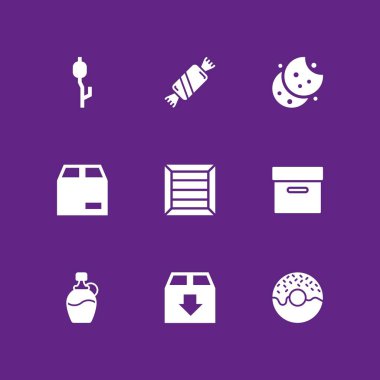 9 şeker simgesi ile grafik tasarım ve web için halka, paket ve çerezleri vektör çizim seti