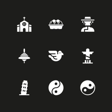 din Icon set. pisa Kulesi, yumurta ve İsa'nın kurtarıcı vektör simge grafik tasarım ve web için eğilerek