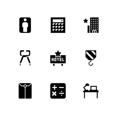 İş Icon set. grafik tasarım ve web için simge vektör vinç, adam ve pense