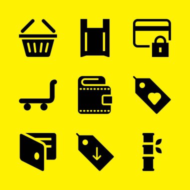 Alışveriş Icon set. Asya ile cüzdan ve etiket grafik tasarım ve web için simgeler vektör
