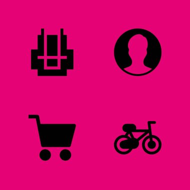 4 kişi simgesi alışveriş, sırt çantası ile ayarla ve vektör çizim grafik tasarım ve web için döngüsü