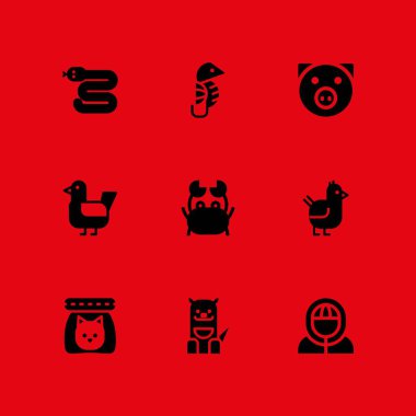 hayvan Icon set. grafik tasarım ve web için deniz atı, tavuk ve tavuk vektör simge