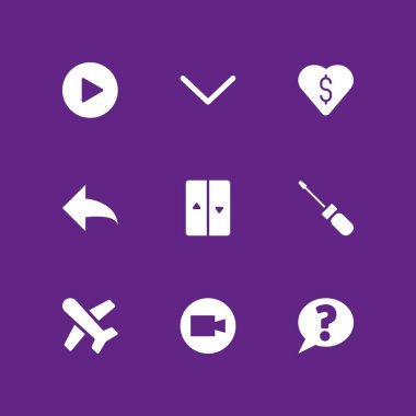 Icon set düğmesine basın. video kamera, Asansör ve grafik tasarım ve web için tornavida vektör simge