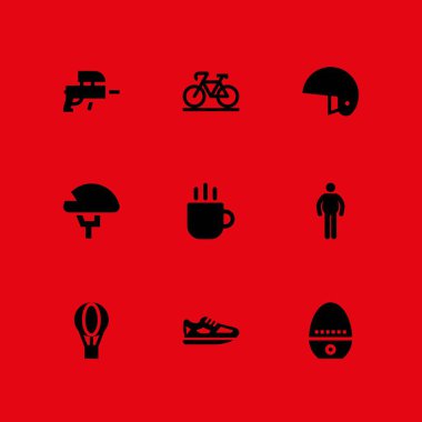 spor Icon set. vektör grafik tasarım ve web için simge sıcak hava balonu, Bisiklet ve paintball