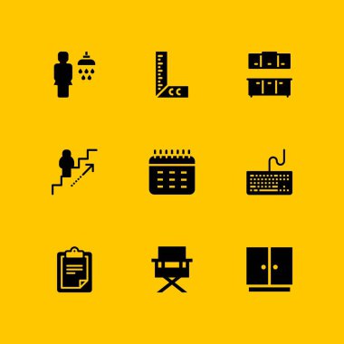 Office simge seti. grafik tasarım ve web için Takvim, klavye ve cetvel vektör simge