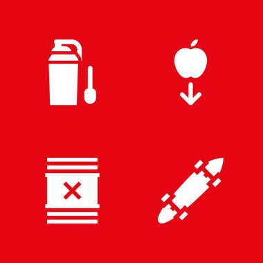 4 enerji simgesi ile grafik tasarım ve web için atık, kaykay ve proteinler vektör çizim seti