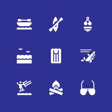 Plaj simge seti. grafik tasarım ve web için deniz, bikini ve güneş gözlüğü vektör simge