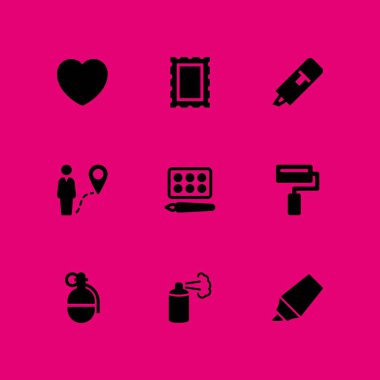 Grunge Icon set. grafik tasarım ve web için simge vektör el bombası, rulo ve vurgulayıcı