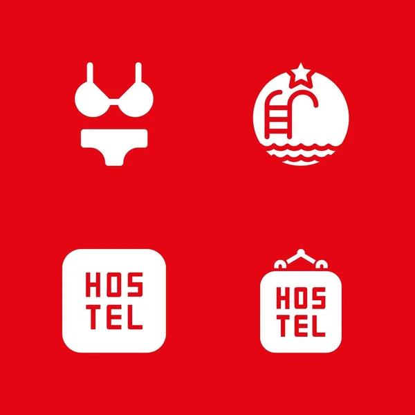 Pihenjen Ikon Készlet Hostel Bikini Medence Vektor Ikon Grafikai Tervezés — Stock Vector
