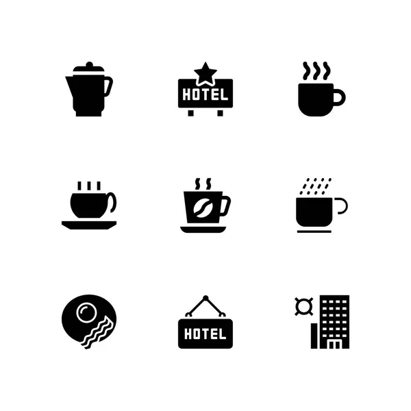 Набор Иконок Кофе Кофе Завтрак Гостиничный Вектор Иконки Графического Дизайна — стоковый вектор