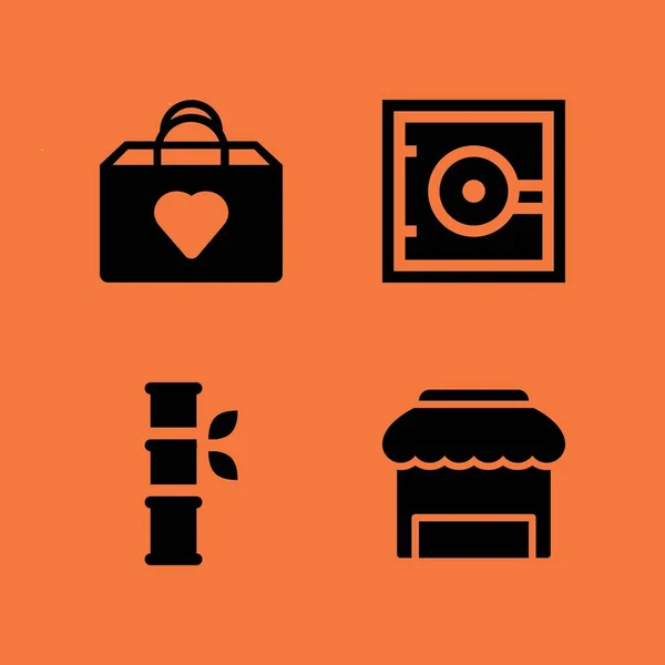 Shopping Icon Gesetzt Mit Einkaufstasche Safe Und Shop Vektor Icons — Stockvektor