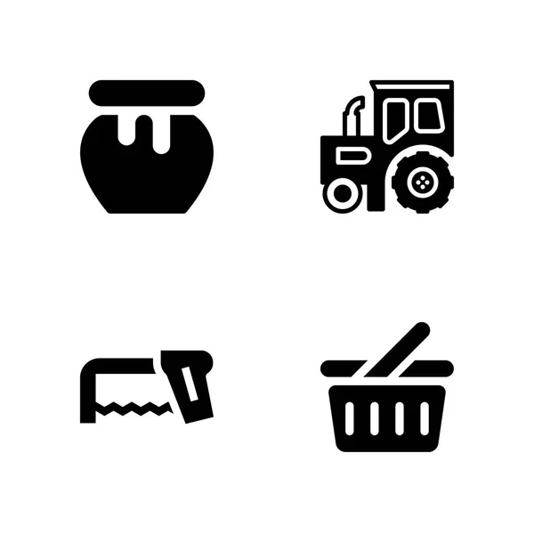 Lebensmittel Icon Gesetzt Werkzeuge Und Utensilien Honig Und Warenkorb Vektorsymbol — Stockvektor