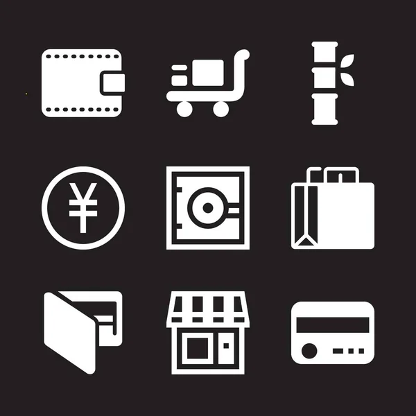 购物图标集 与亚洲 钱包和信用卡矢量图标的图形设计和网页 — 图库矢量图片