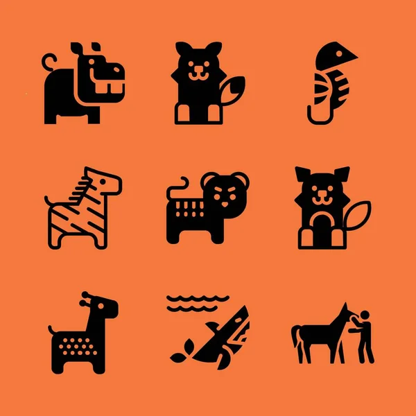 Wild Icon Set Con Iconos Vectoriales Caballitos Mar Lobos Jirafas — Archivo Imágenes Vectoriales