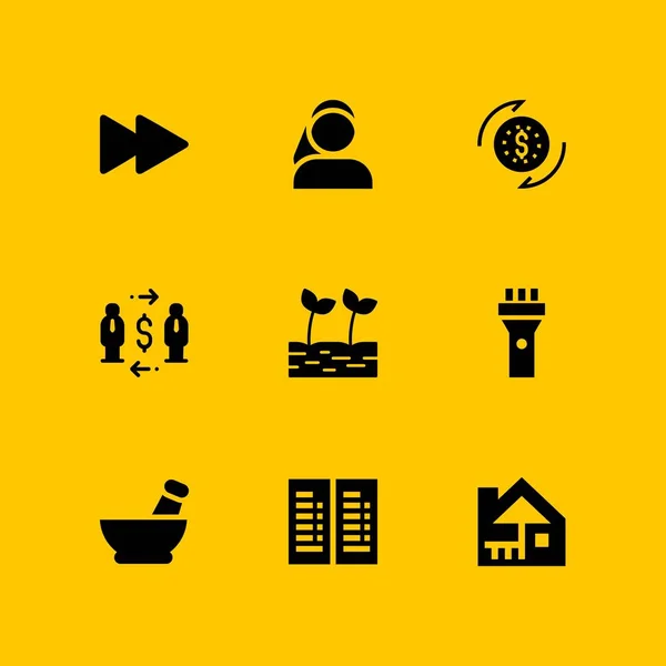 Logo Icon Set Mit Kabinen Spross Und Fackelvektorillustration Für Grafikdesign — Stockvektor