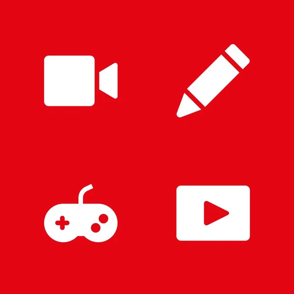 4 video icon set with edit, gamepad and video player vector illustration for graphic design and web