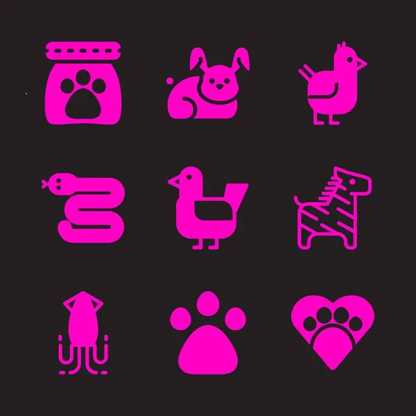 Tiersymbole Gesetzt Mit Tintenfisch Zebra Und Tierfutter Vektorsymbolen Für Grafikdesign — Stockvektor