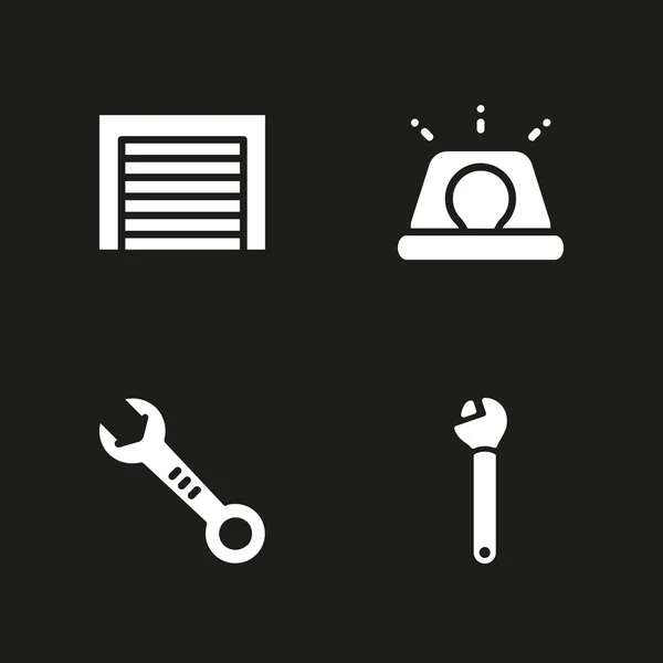 Araba Icon Set Grafik Tasarım Web Için Ngiliz Anahtarı Garaj — Stok Vektör