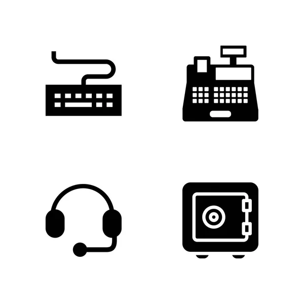 Business Icon Set Mit Unterstützung Tastatur Und Safebox Vektorillustration Für — Stockvektor