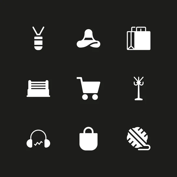 时尚图标集 购物袋 机架和耳机矢量图形设计和网页图标 — 图库矢量图片