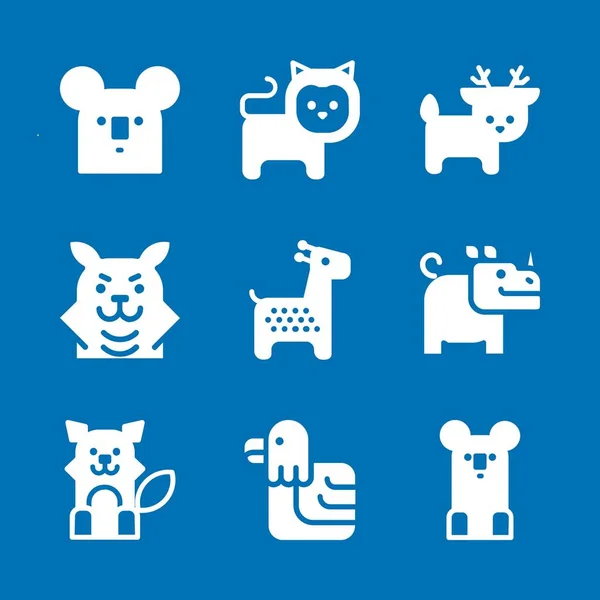 Wild Icon Set Con Jirafa Koala Lobo Vector Iconos Para — Archivo Imágenes Vectoriales