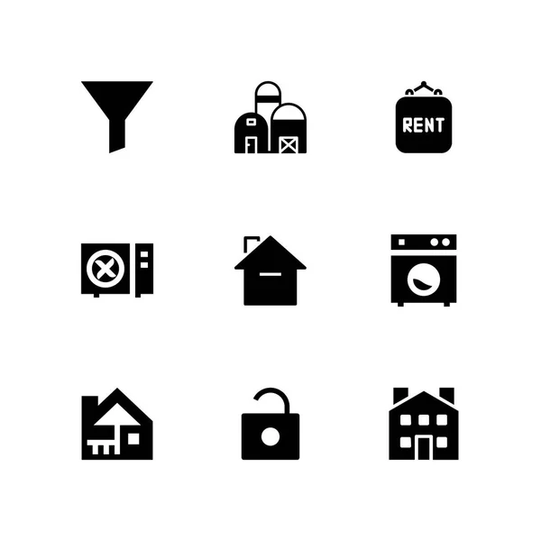 房子图标集 用于图形设计和 Web 的洗衣机 过滤器和谷仓矢量图标 — 图库矢量图片