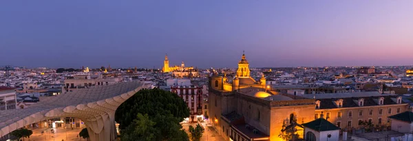 Sevilla Nocy Hiszpania Panoramiczne Góry Widok Historycznych Części Miasta — Zdjęcie stockowe
