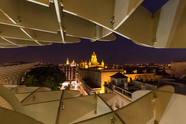 Sevilla Bei Nacht Spanien Panoramablick Auf Den Historischen Teil Der — Stockfoto