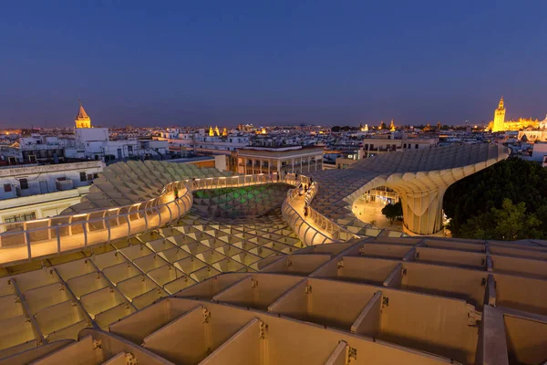 Sevilla Por Noche España Vista Superior Panorámica Desde Arquitectura Moderna — Foto de Stock