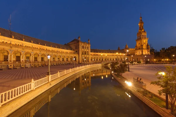 Natt Utsikt Över Plaza Espana Sevilla Andalusien Spanien — Stockfoto