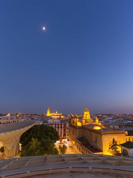 Sevilha Noite Espanha Vista Panorâmica Parte Histórica Cidade — Fotografia de Stock
