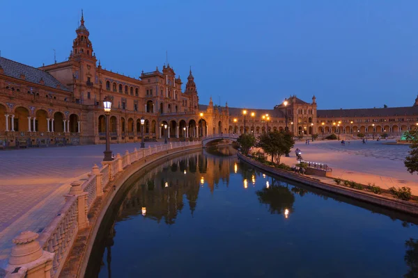 Éjszakai Kilátás Nyílik Sevilla Andalúzia Spanyolország Plaza Espana — Stock Fotó