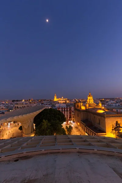 Sevilla Bei Nacht Spanien Blick Von Oben Auf Den Historischen — Stockfoto