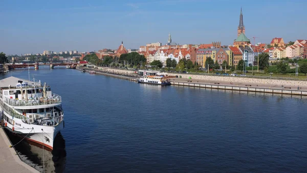 Szczecin Polsce Panorama Riverside — Zdjęcie stockowe