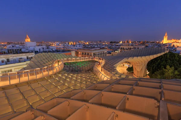 Sevilla Éjszaka Modern Építészet Kell Design Jrgen Mayer Metropol Parasol — Stock Fotó