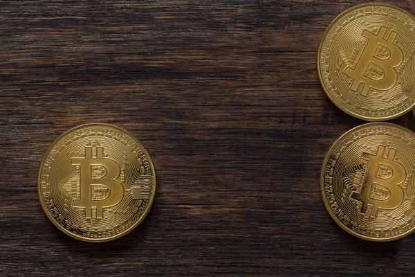 Bitcoin Dinero Virtual Sobre Mesa — Foto de Stock