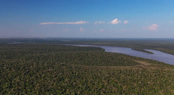 Top view of the Iguazu waterfalls, parana river and huge rainforest spaces