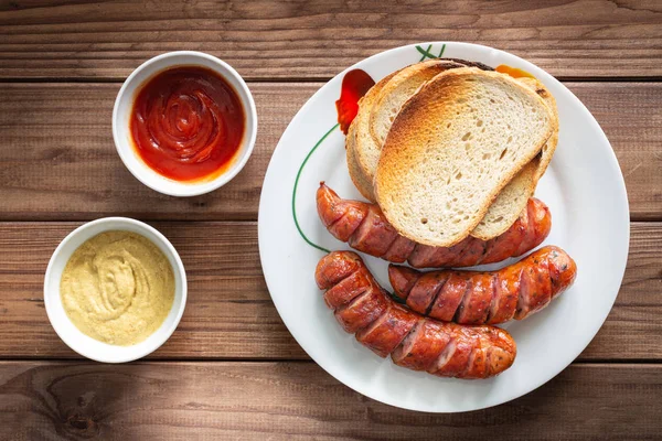 Saucisse Grillée Avec Ketchup Pain Moutarde — Photo