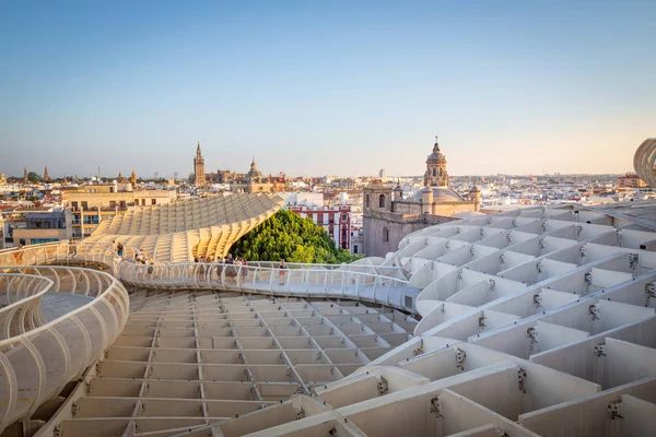 Sevilla Spanien Stadtsilhouette Der Abenddämmerung Von Der Spitze Des Sonnenschirms — Stockfoto