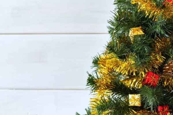 Albero Natale Con Uno Sfondo Luminoso Dediche Auguri Natale — Foto Stock